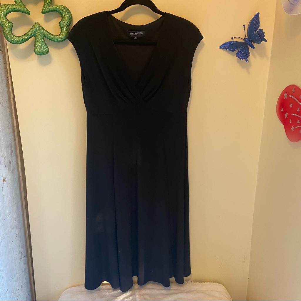 Jones New York Black Cap Sleeveless Faux Wrap Office Dress Women Size 12 Petite